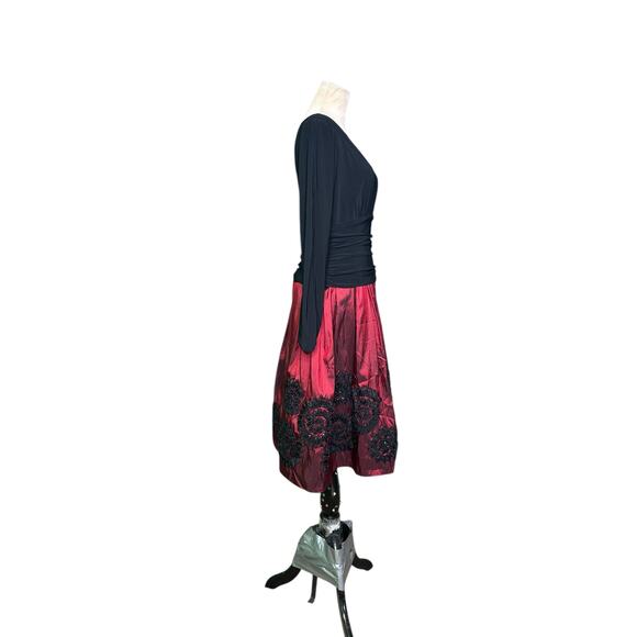 S.L. Fashions Stretch Jersey Bodice Jacquard Floral Print Dress Size 6 - Picture 12 of 15